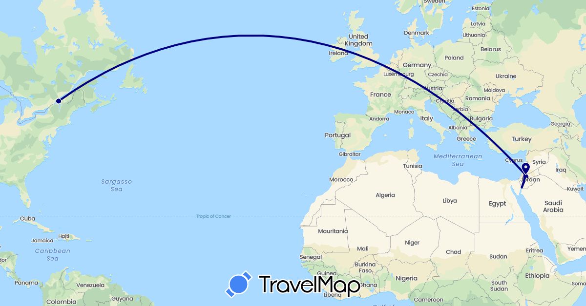 TravelMap itinerary: driving in Canada, Jordan (Asia, North America)